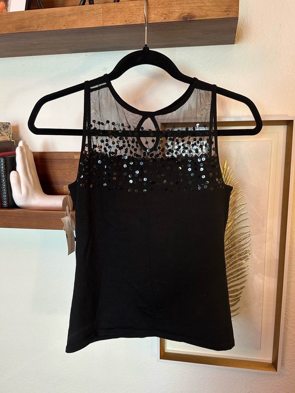 Black Sequin Mesh Top NWT